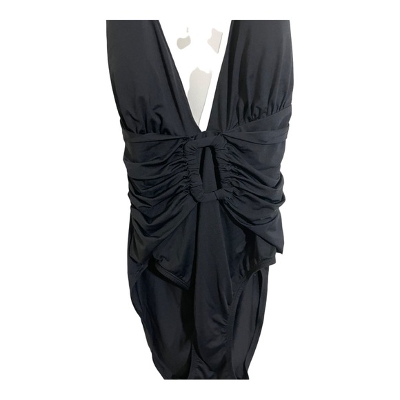 Tommy Bahama womens one piece swimsuit plunge V-neck belt buckle size 8 black - Picture 7 of 15